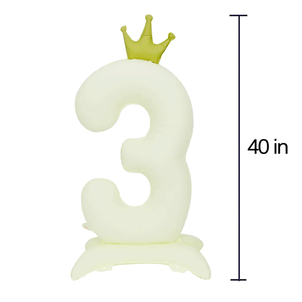 40Inch Matte Cream Self Standing Digital Foil Balloon Number 0-9 Crown Balloons for Boys Girls Birthday Party Anniversary Decors