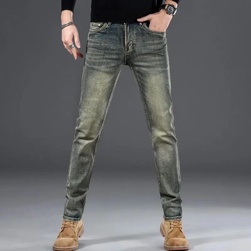 Neue Marke Retro Jeans Herrenmode Frühjahr und Herbst Neue Kleine Füße Dünne Elastische Gerade Vintage Mann Kleidung Hosen