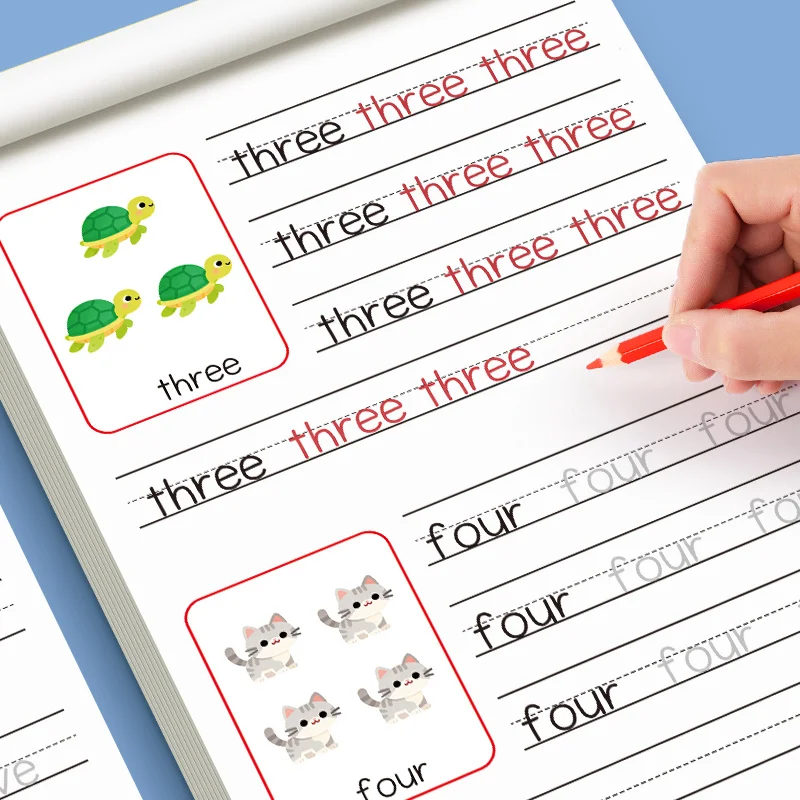 كتاب تمرينات الكتابة اليدوية لأرقام ABC والإنجليزية للأطفال في مرحلة ما قبل المدرسة، خط تطوير مهارات الرياضيات والحروف