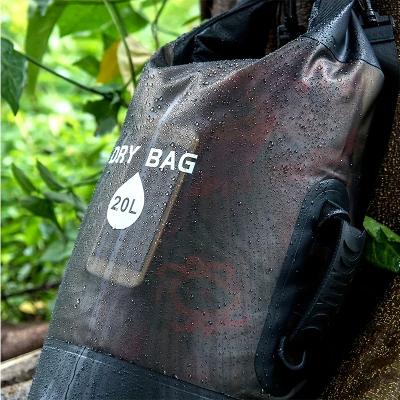 Outdoor Dry Beach Bag Waterproof Transparent PVC Waterproof Bucket Bag Rafting Swimming Bag Light Black Waterproof Backpack