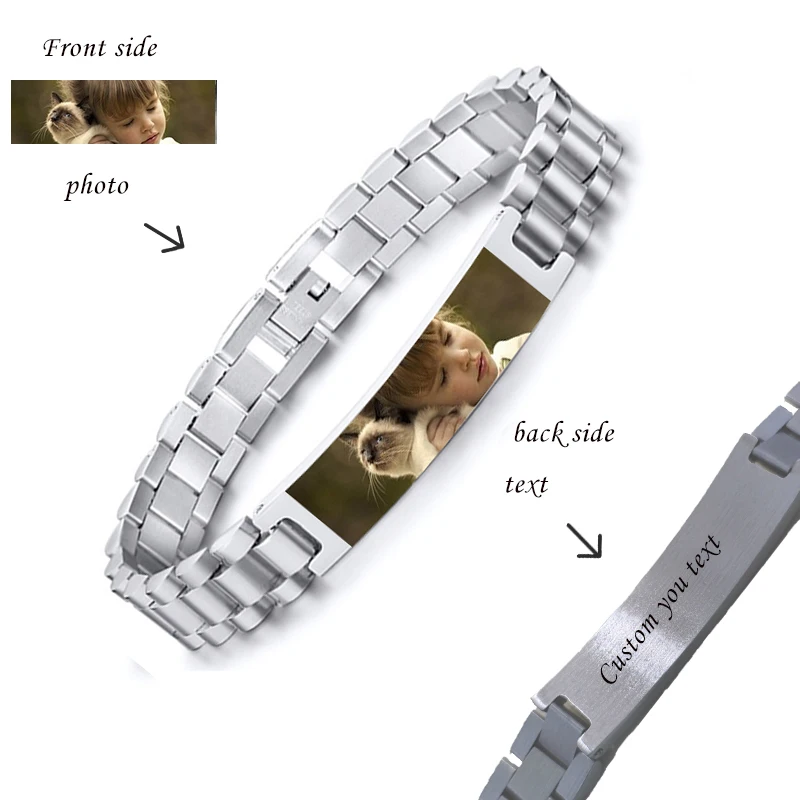 Personalized Engrave ID Bracelet for Men Wristband Stainless Steel Metal Plated Bangle Engraving Laser Name Date Customize Gift