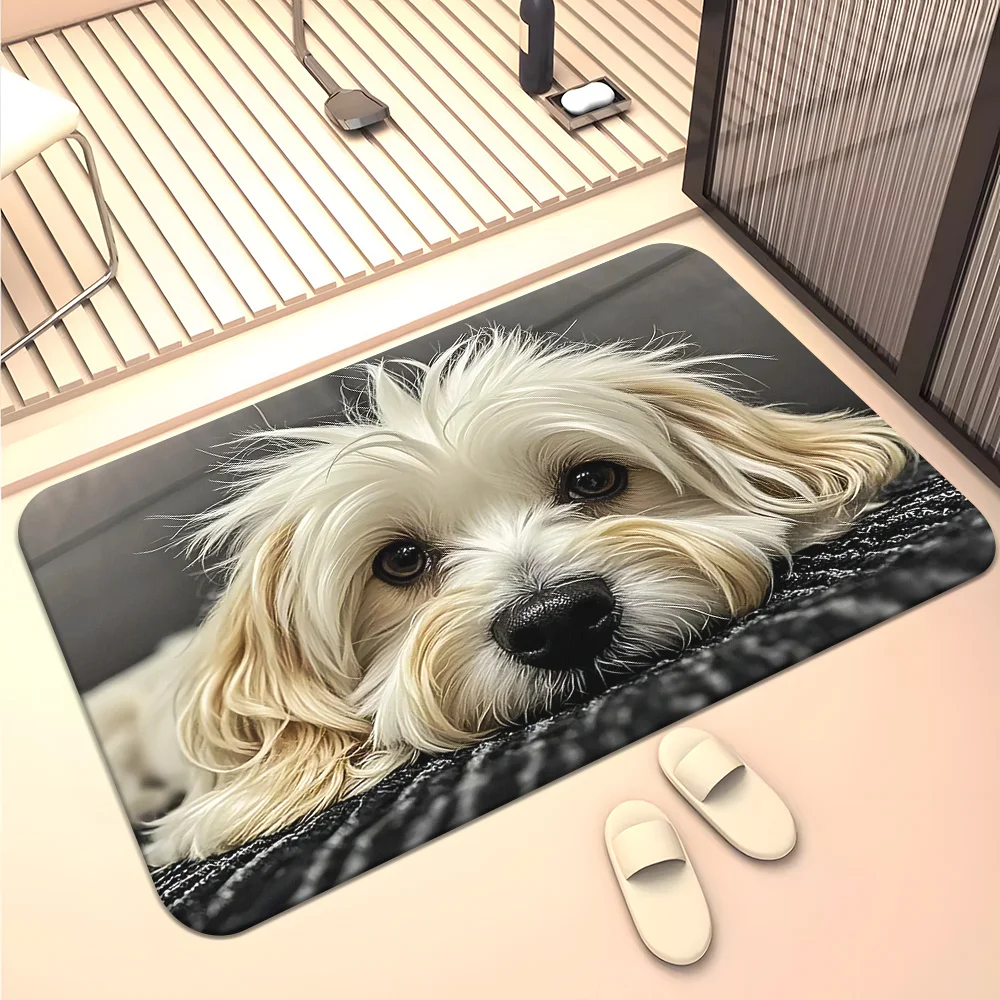 1pc Cute Fluffy White Puppy Lying Down Printed Floor Mat, Decorative Area Rug for Entrance, Porch, Home Decor