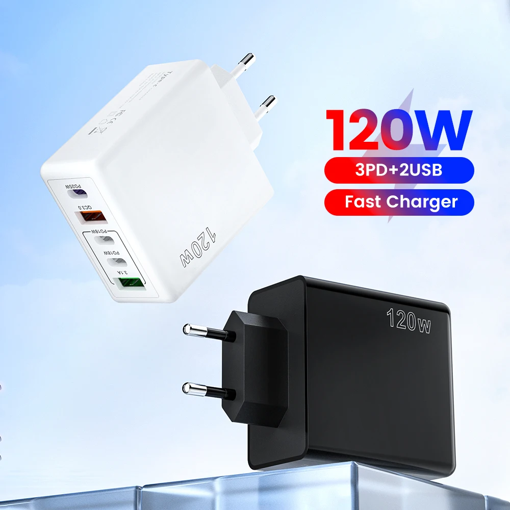 Total 120W Fast Charger Type C PD Charger QC 3.0 USB Charger Adapter For iPhone 16 15 14 Pro Samsung Xiaomi 60W PD Type C Cable