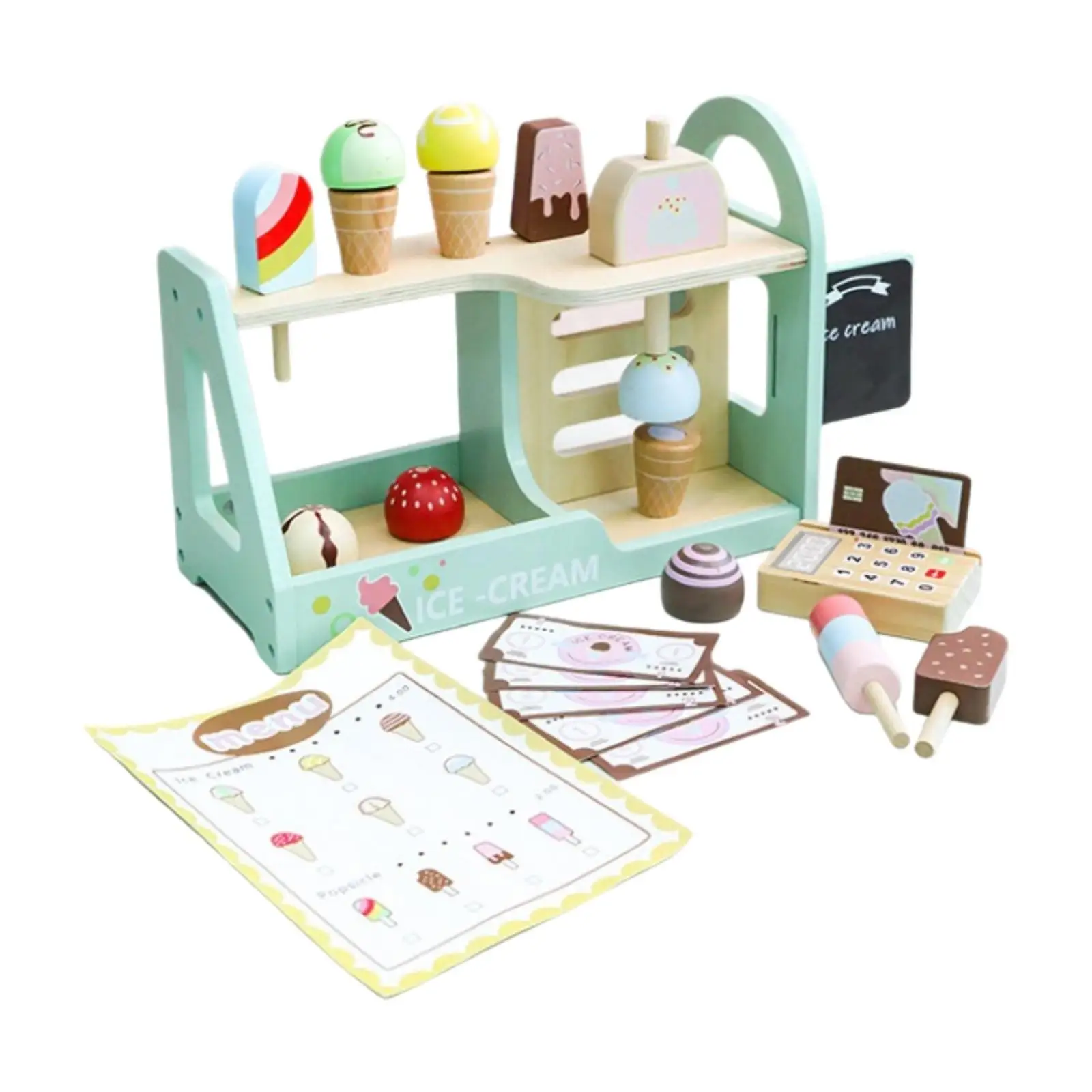 Wooden Ice Cream Counter Playset Ice Cream Toy Education Wooden Popsicle Set for Children Age 3 4 5 6 Years Old Gifts