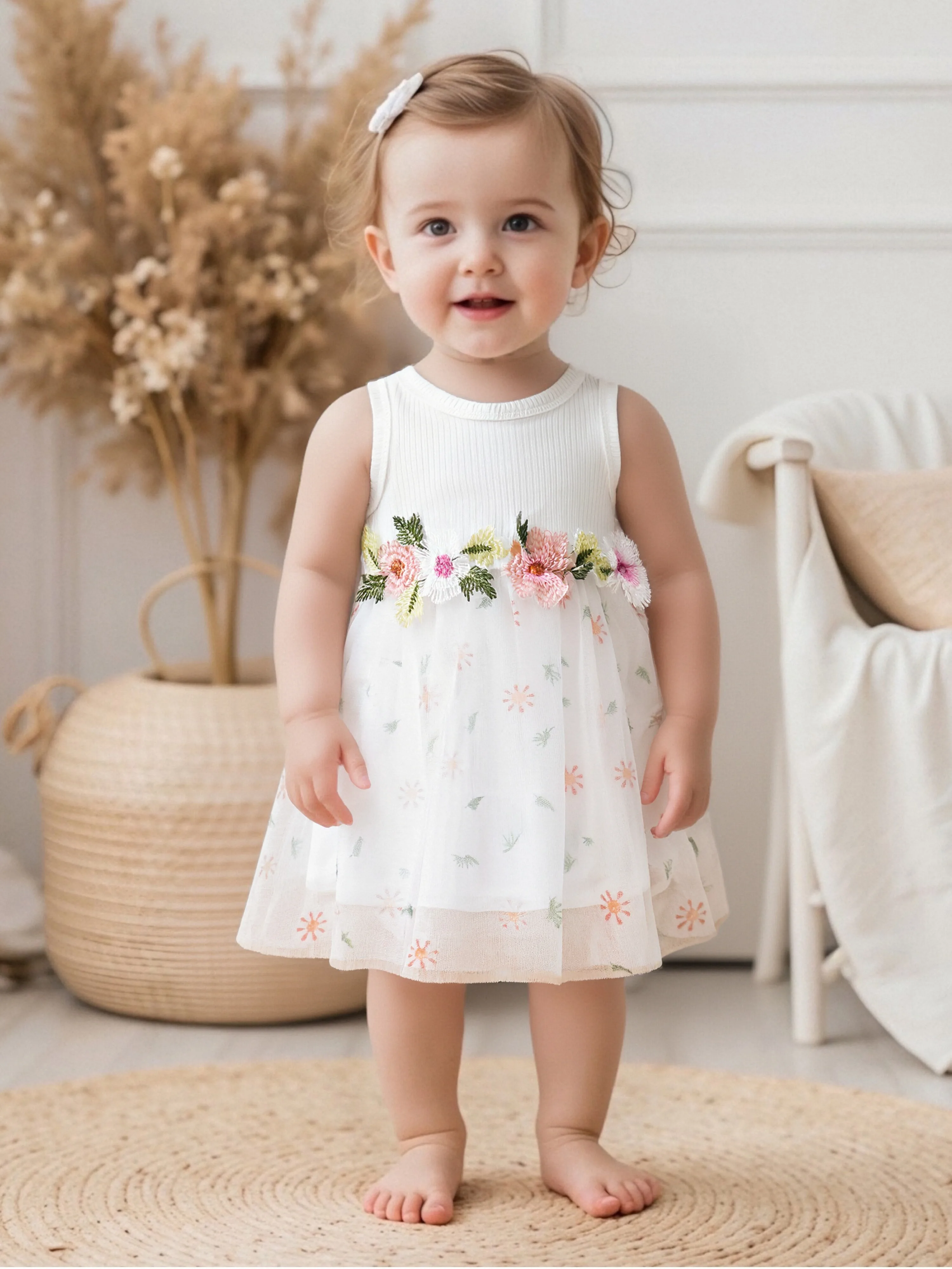 

Милое платье без рукавов с цветочным принтом для детей 0-3 лет, праздничное свадебное платье для девочки, подарок на день рождения