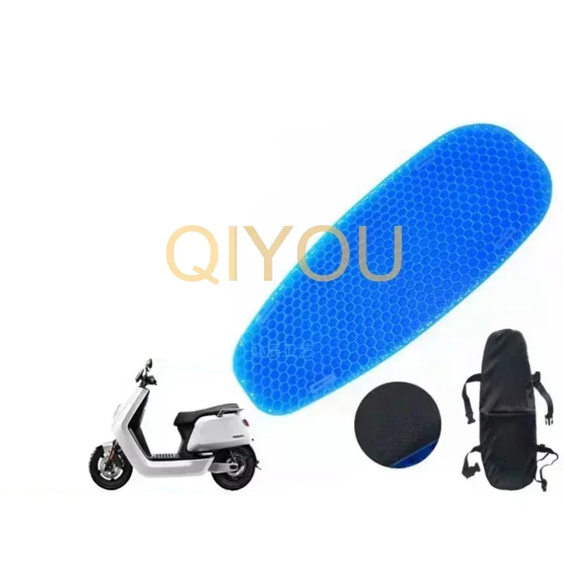 Motorcycle Gel Seat Cushion- Extra Large Breathable Cooling Pad Seat with Cloth Cover and Straps, Removable Sunscreen Waterproof