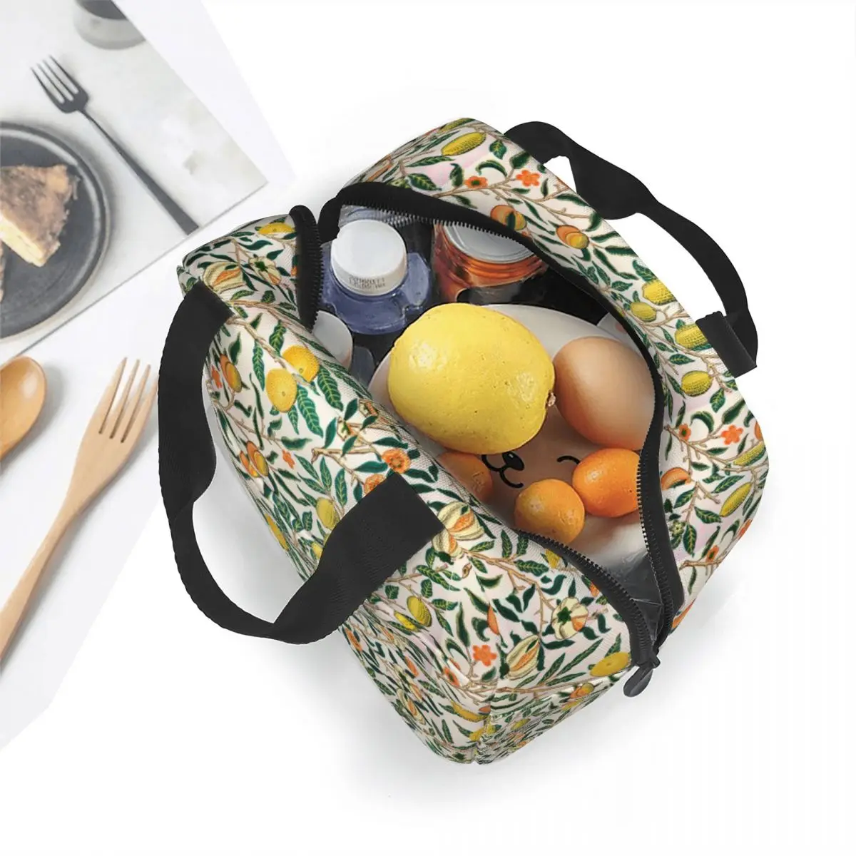 William Morris Fruits Borse per il pranzo isolate Floreale Pianta verde Fiore boemo Contenitore per pasti Borsa termica Tote Lunch Box Borsa per alimenti