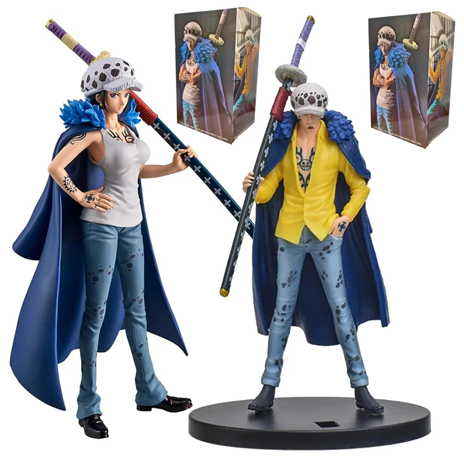 

2Pcs 17cm Anime One Piece men and women Style Standing Figure One Piece Country Trafalgar Law PVC Collection Model Doll Toy Gift