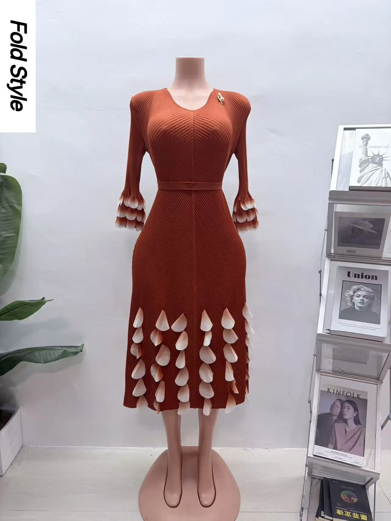 

Осень-зима 2022, новое плиссированное платье на шнуровке с объемным цветком и рыбьей чешуей, однотонная элегантная юбка, женская одежда