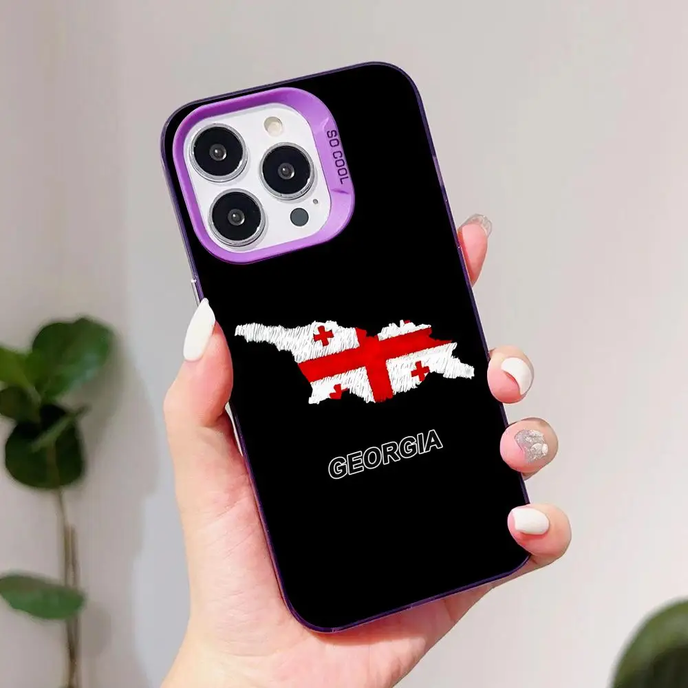 Custodia per cellulare con bandiera della Georgia per iPhone 17 16 15 14 13 12 11 X XR XS 8 7 Pro Max Plus Cover viola traslucida di lusso