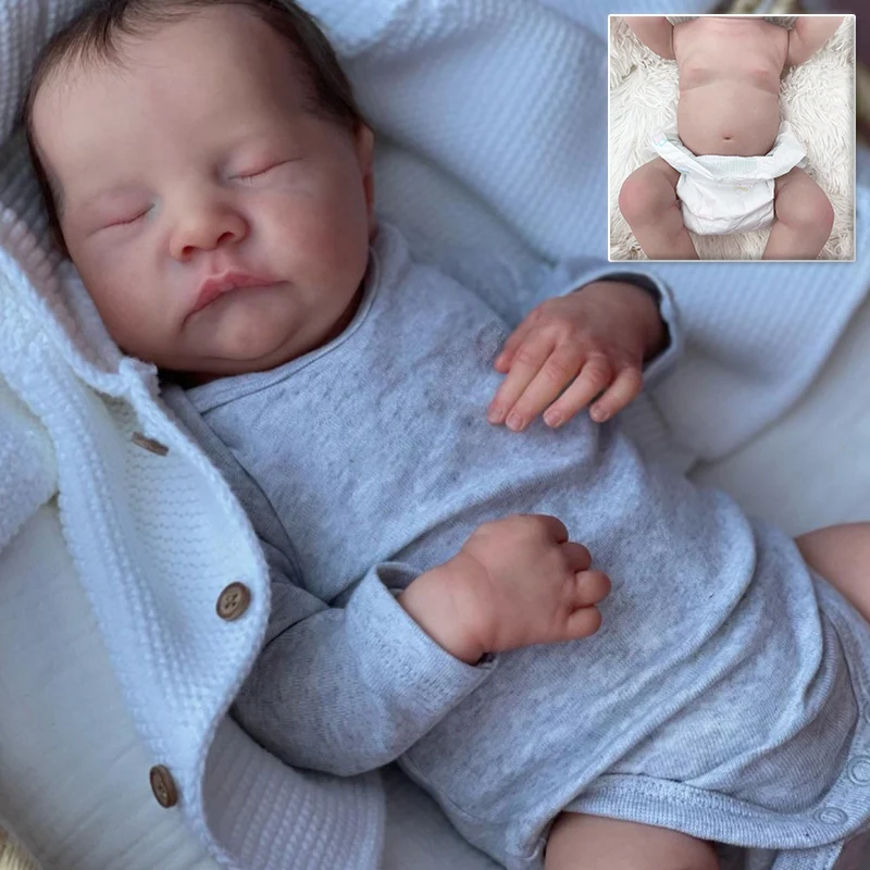 

19inch Reborn Baby Dolls Handmade Lifelike Sleeping Levi Baby Two Body 3D Skin Tone with Visible Veins Cloth /Full Body Vinyl