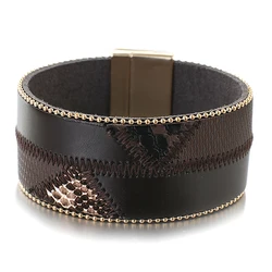 ALLYES Fashion Snake Pattern Patchwork Leopard Leather Bracelet for Women Boho Chunky Wide Wrap Bracelets & Bangle Charm Jewelry