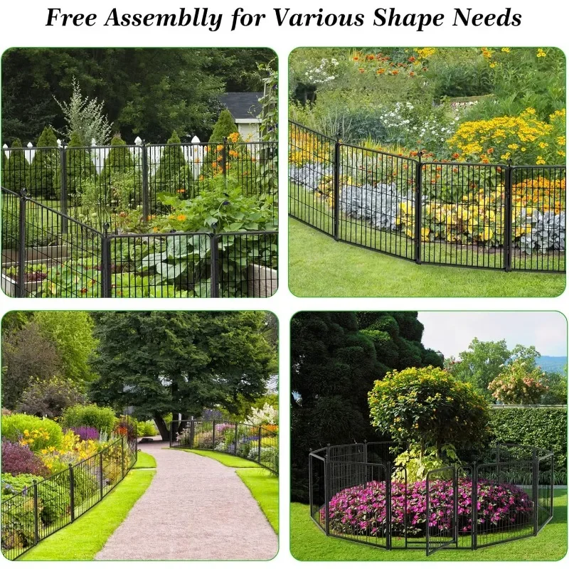 Decorative Garden Metal Fence 46ft (L)×32in(H) 20 Panels Heavy Duty Iron Wire Animal Barrier Temporary No Dig Fence Landscape