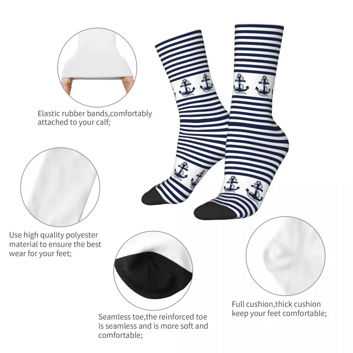 Winter Warm Colorful Women Men Nautical Navy Anchor Socks Sailing Ships Marine Non-slip Soccer Socks