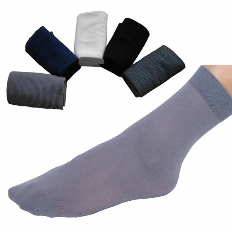 Calcetines largos transpirables de fibra de bambú para hombre, medias deportivas de seda a rayas finas, antibacterianas, color negro, accesorio de