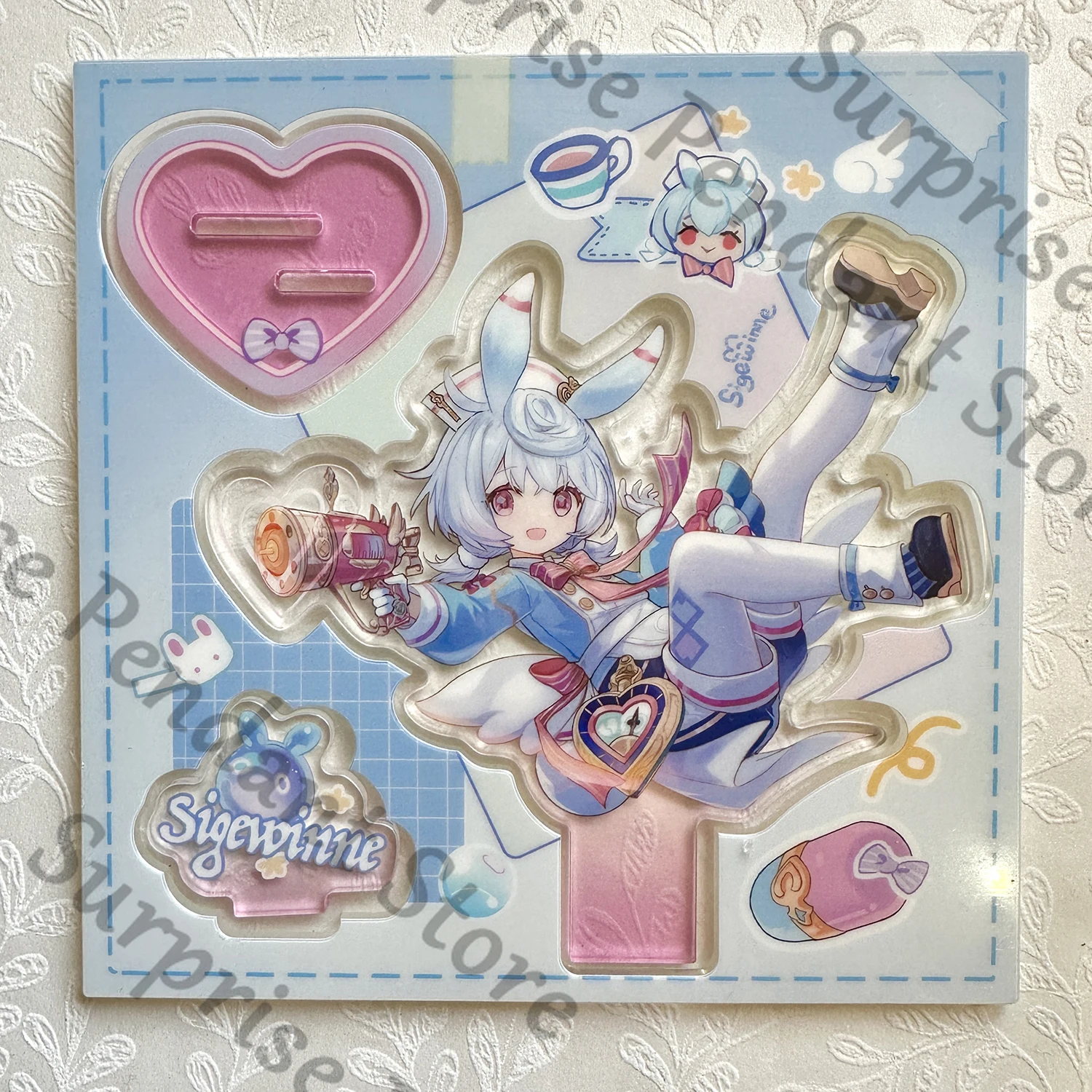 Anime Genshin Impact Sigewinne Cosplay Kartun Kartu Laser Akrilik Berdiri Gambar Ornamen Lencana Tanda Berdiri Liontin Hadiah Maskot