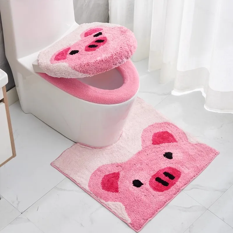 

Winter Toilet Seat Cover Pink Piggy Home Use Thickened Toilet Seat Cushion and Toilet Cover Two Piece Toilet Seat Cushion Set