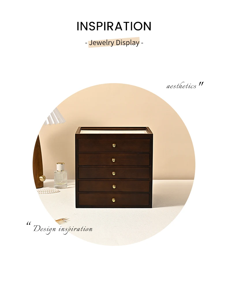 Oirlv Holz-Schmuckbox mit mehreren Schubladen, Schmuck-Organizer für Ringe, Ohrringe, Armbänder, Anhänger, multifunktionale Schmuckaufbewahrungsbox – Detail 4