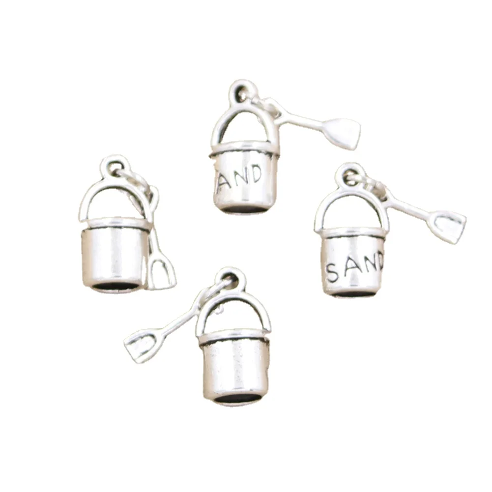12 sztuk Charms Shover i wiadro plaża piasek 15x8mm Antique Making wisiorek fit,Vintage tybetański srebrny kolor, ręcznie robiona biżuteria DIY
