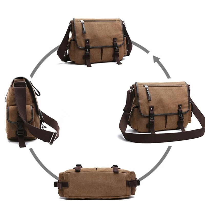 Nesitu High Quality Vintage Casual Black Coffee Khaki Blue A4 Durable Canvas Women Men Shoulder Messenger Bag M8190