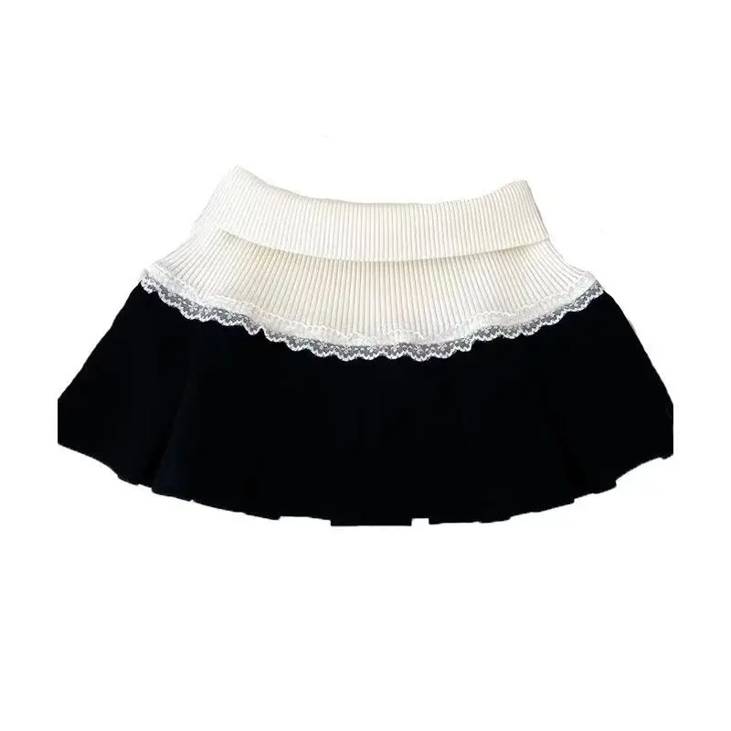 Japanese college style spicy girl high waisted skirt autumn/winter Harajuku style Y2K women's contrasting trendy skirt