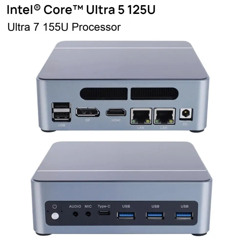 كمبيوتر ألعاب صغير Intel Ultra 5 125U Ultra 7 155U 16G DDR5 NVME Dual Lan HD DP Windows 11 Office Gamer كمبيوتر مكتبي صغير WIFI6