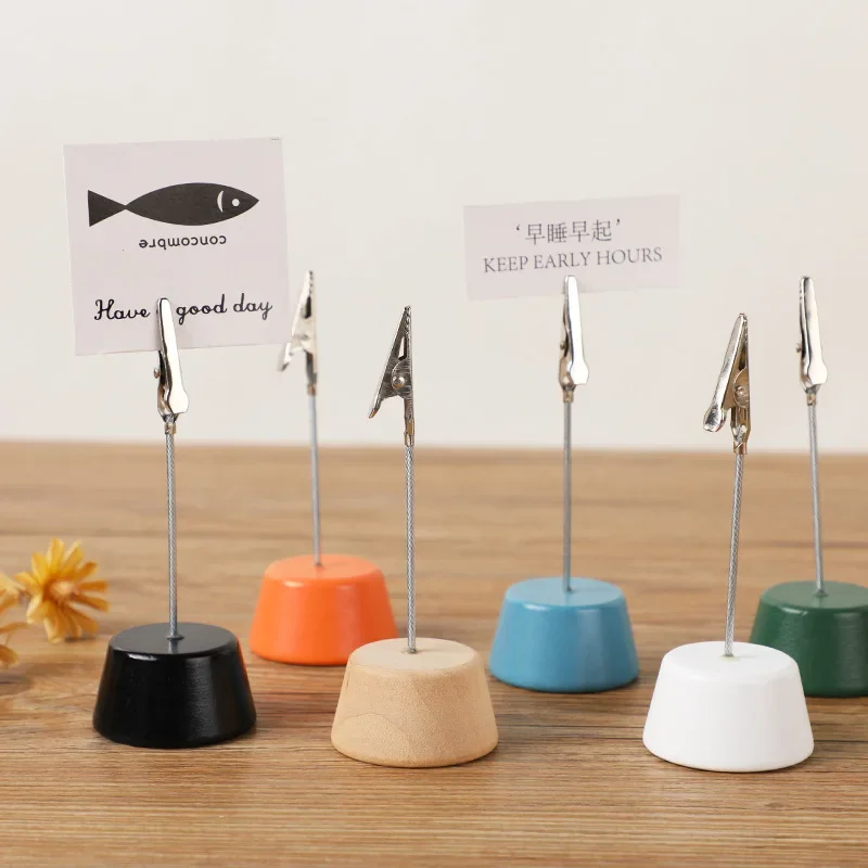 Single Style Optional Simple Style Decorative Card Holder Wood Photo Holder Colorful Wooden Office Ornaments Cylindrical Message