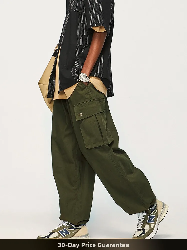 

Мужские рабочие брюки-карго в стиле ретро, модные, весна-лето, новинка, широкие штанины, свободный крой, большие карманы, хлопок, повседневные