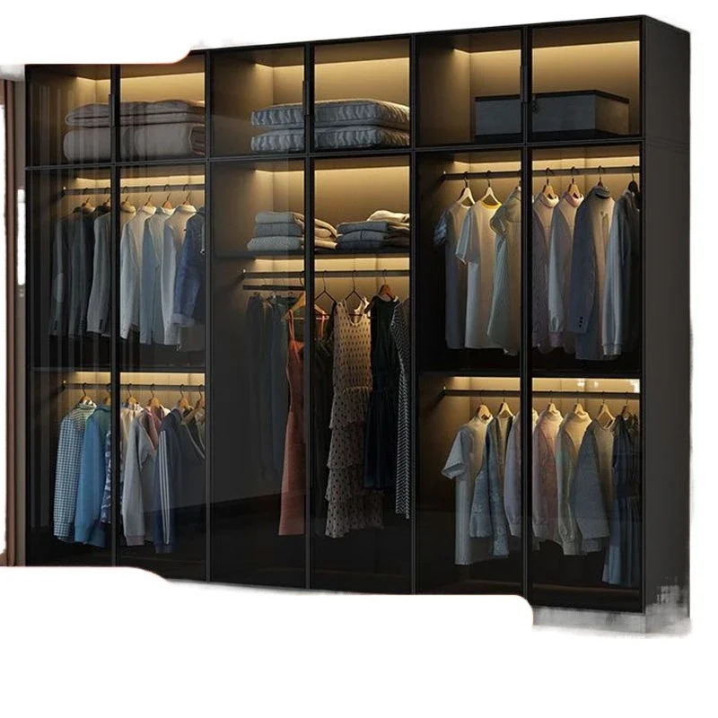 

Glass door wardrobe home bedroom light luxury modern simplicity