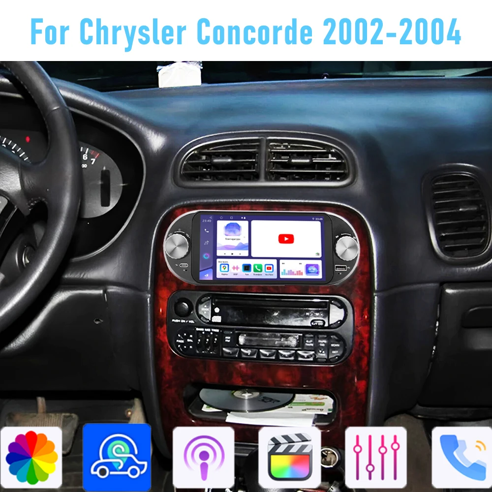 Radio Estéreo para Auto con GPS de 6'' para Chrysler Concorde 2002-2004, Apple Carplay Inalámbrico, Android 15, Unidad Principal, Cámara, WIFI, 4GB-64GB
