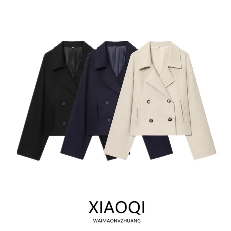 

Новинка осени 202, женское свободное двубортное пальто для поездок на работу, простое шерстяное пальто, модная универсальная верхняя одежда