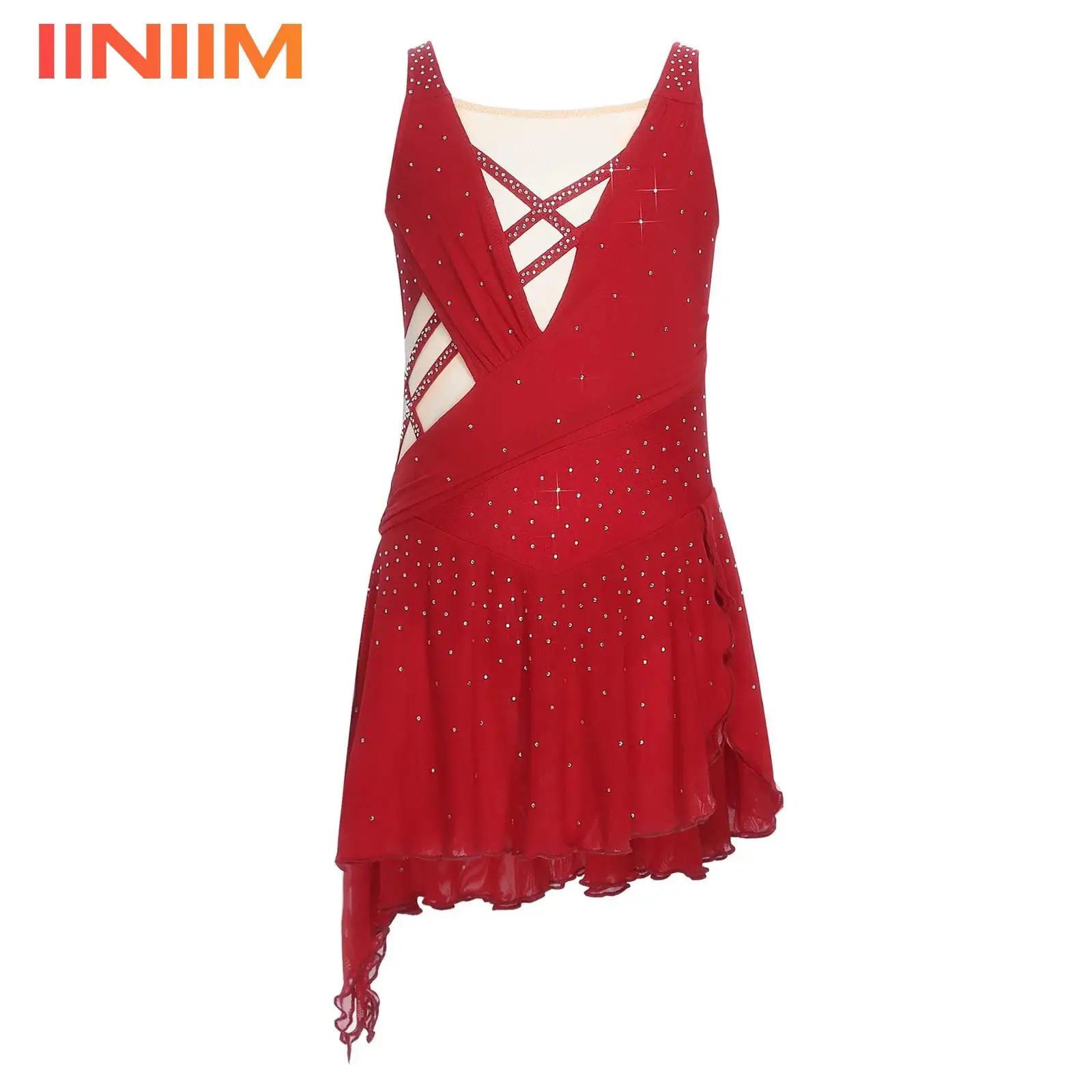 

Детские балетные трико с блестящими стразами для девочек, платье для лирического танца, прозрачная сетка с боковым разрезом, гимнастические трико, костюм для фигурного катания