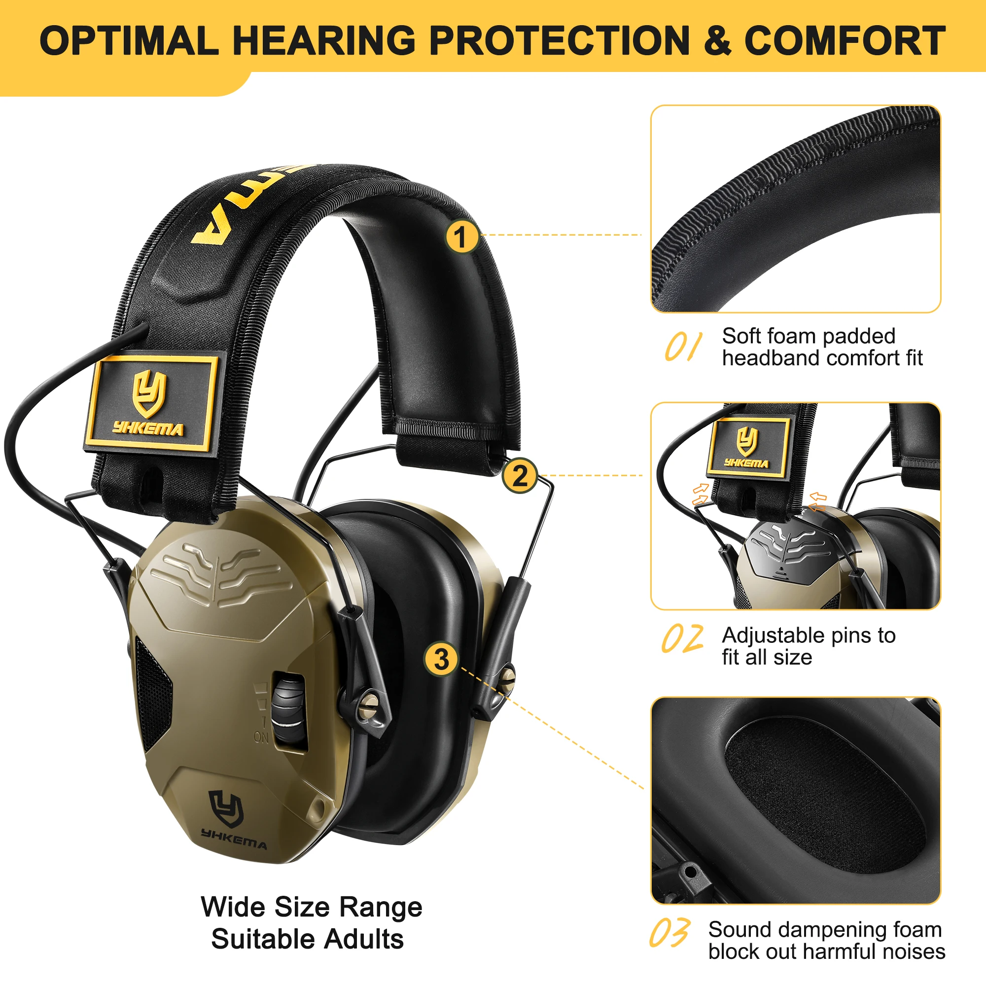 Electronic Shooting Headset Hanging Head-mounted Tactical Shooting Active Noise Reduction Headphones NRR 23dB YHKEMA