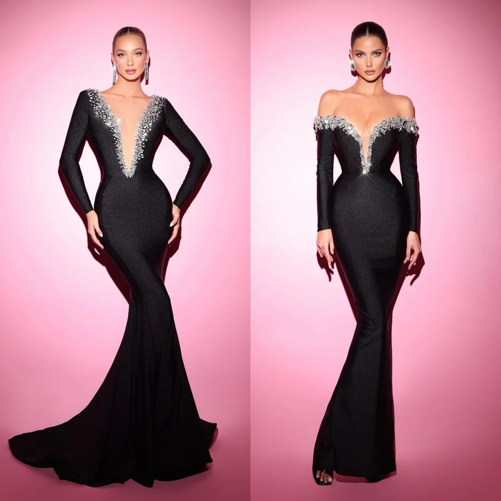 Customized Elegant V-neck Mermaid Sweep/Brush Evening Dresses Paillette / Sequins s Formal Occasion Gown 롱원피스 robe femme soirée