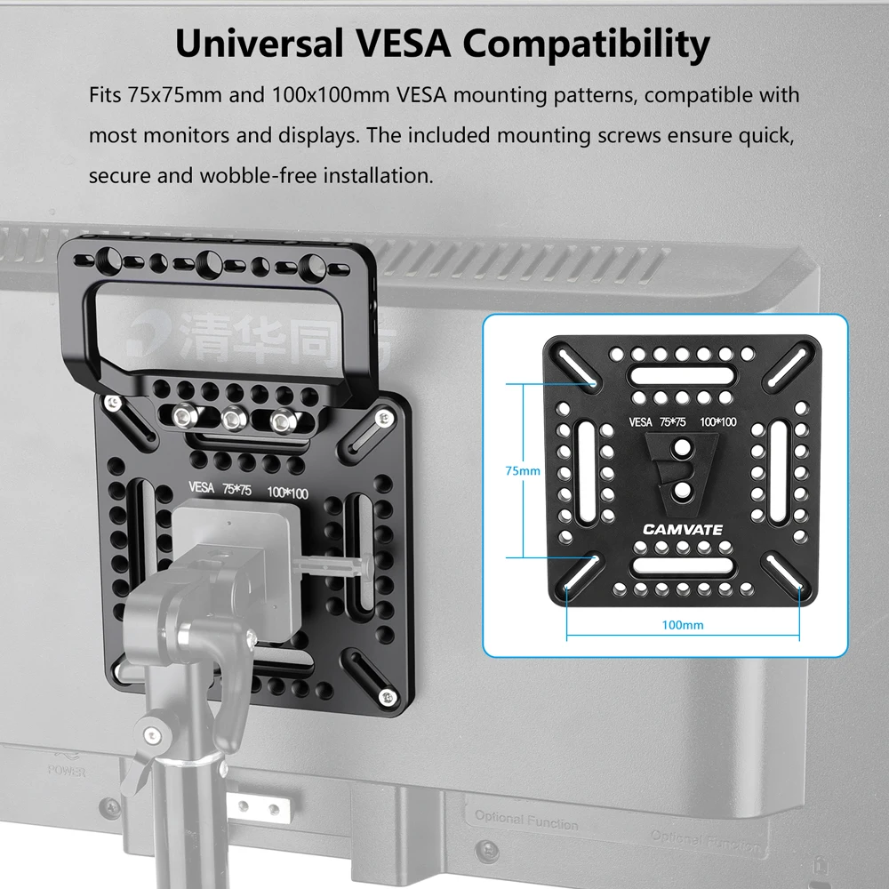 CAMVATE Mehrzweck-VESA-Monitorhalterungsplatte mit V-Lock-Keil und Griff für Kamera-Monitor VESA-Platte 75x75/100x100MM – Detail 3