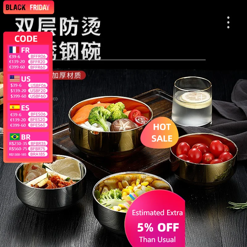 

304 Korean Double Rice Bowl Household Soup Bowl, Korean Cuisine Kimchi Bowl Kindergarten Children's Meal Bowl