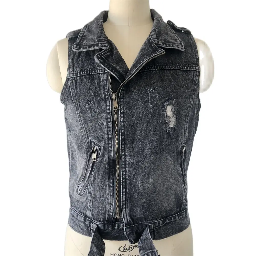 Denim Women Vest Female Spring Autumn Sleeveless Wild Tops Short Jacket Girls Ripped 5xl Smoky Gray Jean Cowboy Waistcoat Hole