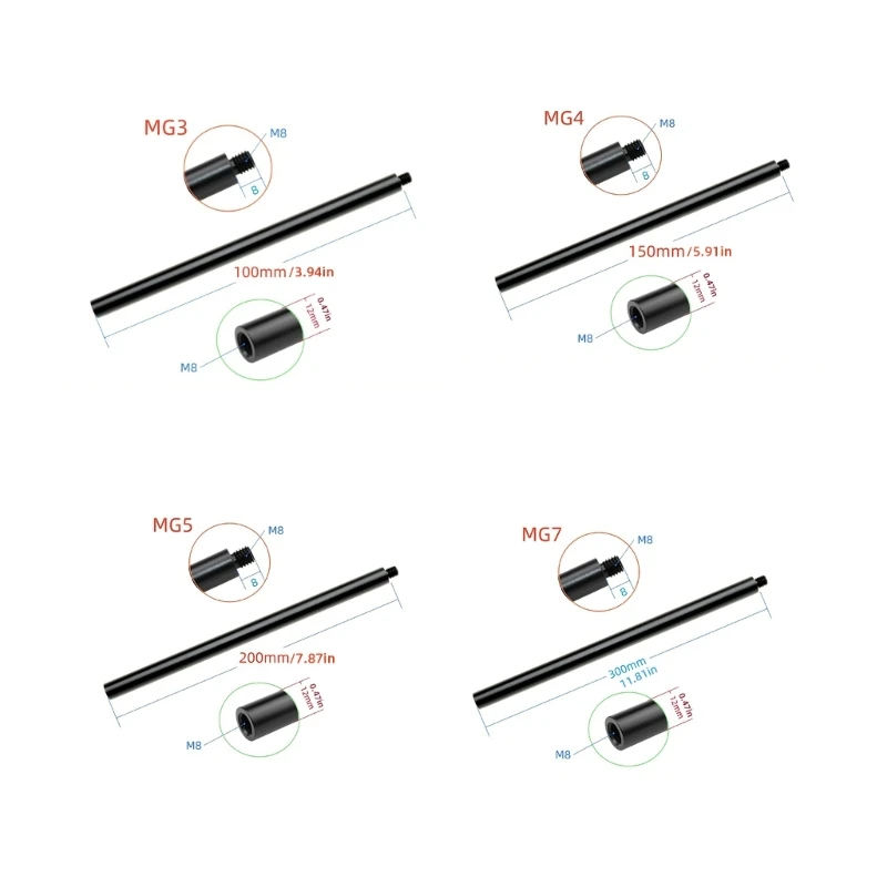 R91A 12mm Diameter M 8 Rod Extension Female Bottom Male Top Poles Tripods Extenders Stick for Tripods, Motorcycle Stand