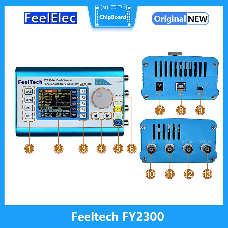 Feeltech FY2300 12M 20M cyfrowy DDS dwukanałowy funkcja miernik częstotliwości wielofunkcyjny Generator sygnału o wyższej stabilności