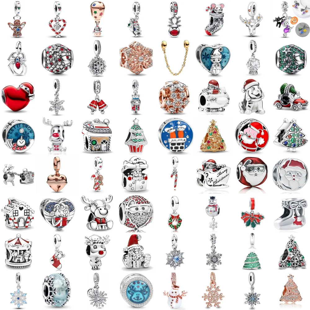 

Hot sale Christmas tree Charm Santa Claus Gift Bead Socks sugar bells Pendant Fit Original Bracelet Women DIY 925 silver jewelry