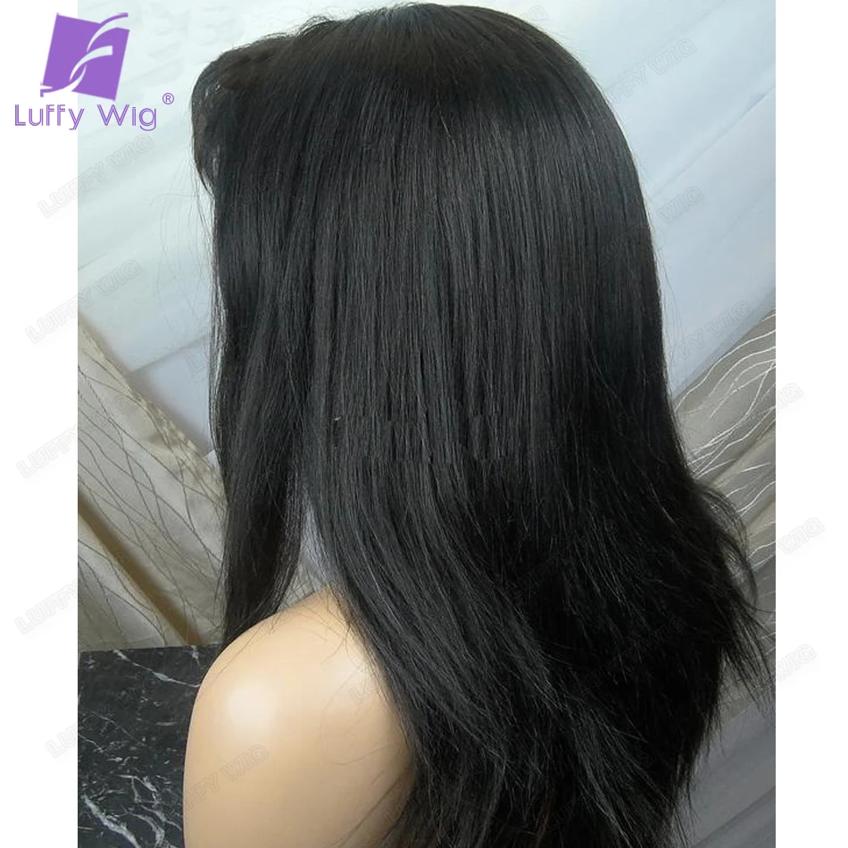 Peruca longa natural reta com franja para as mulheres, o scalp top, máquina completa feita, remy brasileiro bang, cabelo humano sem cola