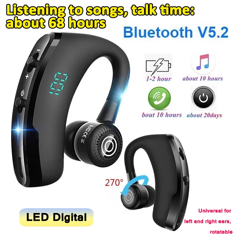 Bluetooth Headset V5.2 Wireless Earphones & Headphones Waterproof Single Ear Hands Free For Driving Business Office For XIAOMI