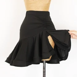 2024 New Latin Dance Skirt Women Sexy Slit Black Salsa Skirt Adult Cha Cha Rumba Dance Clothes Practice Training Wear DNV21484