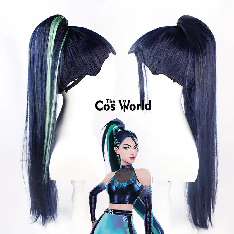 

LOL THE BADDEST KDA Kaisa 80 см длинные прямые игры косплей парики волокно термостойкие синтетические волосы + шапочка для парика