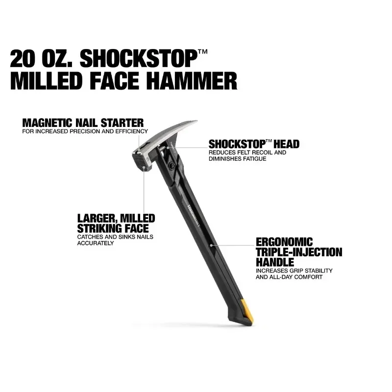 TOUGHBUILT 20 24 OZ ShockStop Steel Rip Claw Hammer Milled Face Durable Hand Tool for Construction