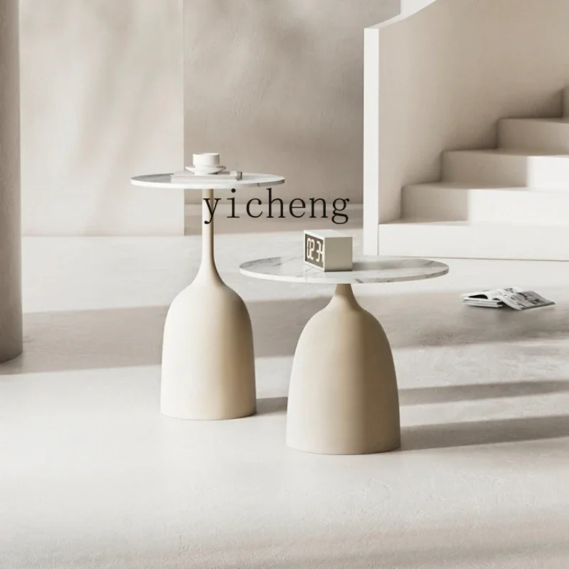 

zz Modern Minimalist Cream Style Small Apartment Stone Plate Sofa Side Table Living Room Small Coffee Table round Table