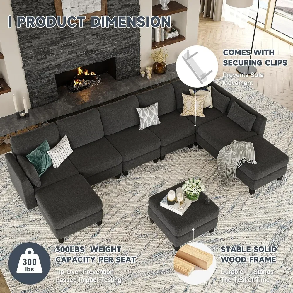 Modular Sectional Sofa, Convertible U Shaped Sofa Couch with High Density Memory Foam, 6 Seat Comfy Modular Sofa Couch