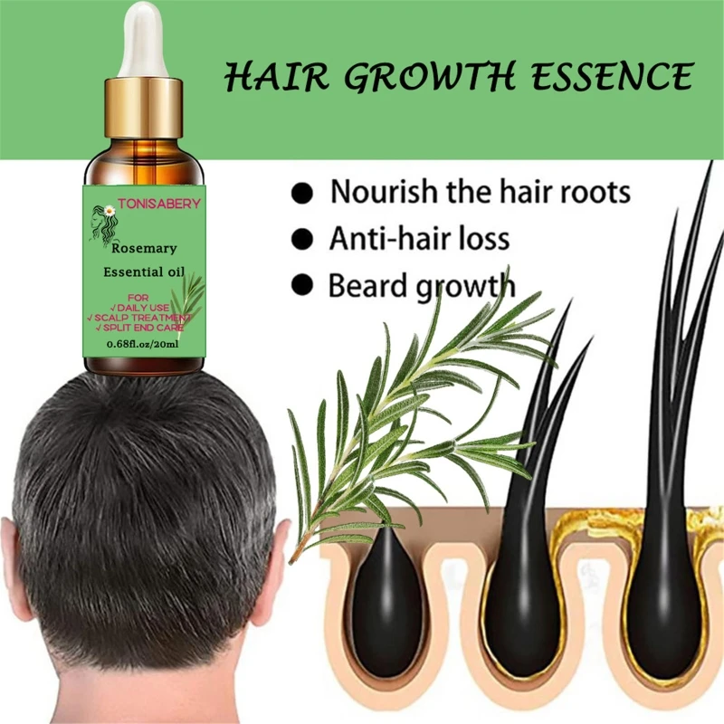 น้ำมันโรสแมรี่ Essential สำหรับการเจริญเติบโตของเส้นผม, ฟื้นฟูการสูญเสียเส้นผม, เสริมสร้างเส้นผม, บำรุงหนังศีรษะ, ปรับปรุงการไหลเวียน