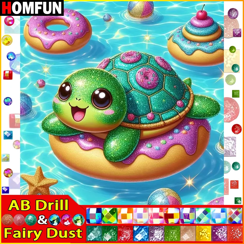 HOMFUN Fairy ฝุ่น AB เพชรภาพวาด "สัตว์เต่า" 5D DIY เย็บปักถักร้อยเพชรเต็มรูปแบบ/รอบ Rhinestone ภาพ