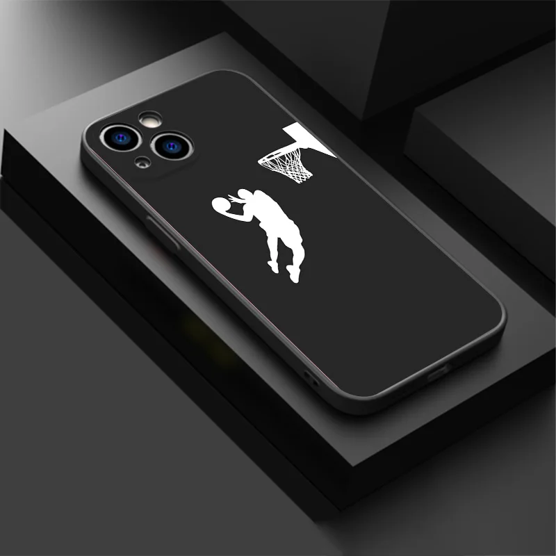 Soft Phone Cases For iphone 16 15 14 13 12 11 Pro XS Max Mini XR 7 8 Plus Basketball White Shot Dunk Sports Black Matte Cover